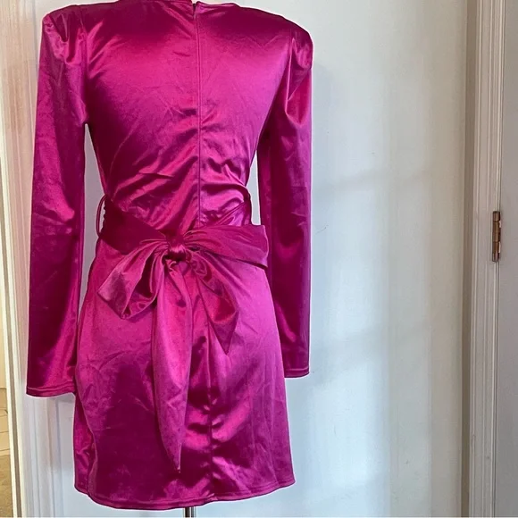 Kript Barbie Things Satin Vibrant Pink Cutout Dress - Picture 5 of 10